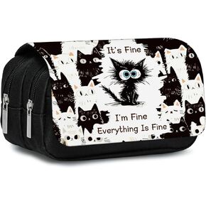 Cat Pencil Case for Boys Girls Cartoon Black Cat أنا بخير Pencil Panch Barge Top Flip Top Pen Bag مع سحاب العودة إلى اللوازم المدرسية القطط ذات طابع القلم. in Saudi Arabia