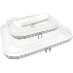 Clear Hard Plastic Zipper Case,3Pcs clear zipper case，Professional Grade Plastic Transparent Storage Box, Toiletry Pouch, Travel Organizer, Cosmetic Bag(M/L/XL)