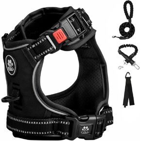 FURRYFECTION Dog Harness | No Pull Dog Harness | Reflective Oxford | Padded Handle | 4 Adjustable Straps | 2 Leash Clips | No Choke Pet Vest Harness for Small Medium Large Dogs | Pink | L