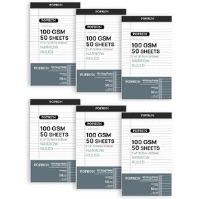 Poprun White Legal Pads 8.5 × 11.75 College حكمت ، وسادة ورقة كتابة 100GSM ، ودباعيات مفكرة مبطنة بالجملة لمدرسة العمل ، اللوازم المكتبية للفصول الدراسية ، 6 حزمة in Kuwait