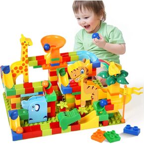 MOONTOY Dinosaur Marble Run 200PC Building Blocks - STEM Educational Toys for Kids Ages 3 4 5 6 7 8, Big Blocks Learning Set for Toddlers Boys & Girls, Gift for Christmas & Birthdays