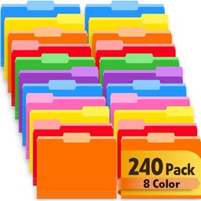 240 Pack Colored File Bolders ، 1/3 Cut Tab File Bolders حجم الحروف