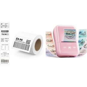 MUNBYN FM226 Pink Label Maker and MUNBYN Thermal Label Sticker Small Size 1.97''x1.18'' (50mm x 30mm)
