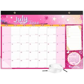Desk Calendar 2025-2026 with Clear Waterproof Cover School Year Calendar 17 x 12 inch for Schedule Organization Monthly Planner, Pink ﻿