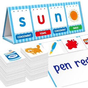 CVC Word Builder with 120 Jelly Stickers, Double-Sided Short Vowel Word Spell Tool, Consonant Vowel Consonant Sight Word Game for Preschool, Kids 3-5, Educational Learning Tool for School Supplies
