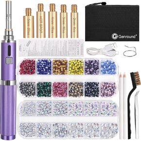 Genround Wireless Hotfix Rhinestone Setter, Hot Fix Applicator Tool Bedazzler Kit Iron-on Wand Tool Set with 2 Boxes of Rhinestones Storage Box Tweezer Gems Picking Pen for Clothes Shoes
