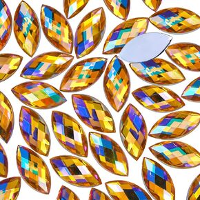 300 Pcs AB Colorful Large Rhinestones for Crafting,15x7MM Big Rhinestones Jewels Gems for Crafts,Horse Eye Shape Flatback Gemstones Rhinestone for Party Decorations(Crystal AB)