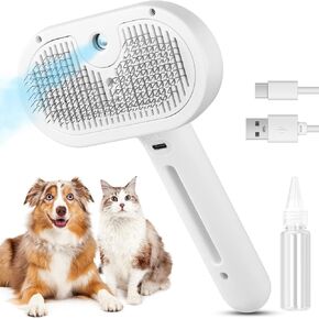 3 in 1 Cat Steam Brush, Pet Spray Hair Removal Comb for Shedding & Grooming, Water Brush for Cats Dogs Small Animals Long Short Haired with One-Click Release Button(White)