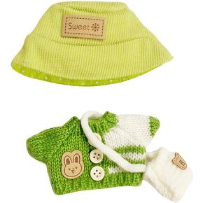 17cm Doll Clothes, Premium Outfit Set with Accessories Tshirt, Green Overall, Black Camera, Glasses, Shoes, Demin Bucket Hat, Perfect for Daily Play/Party Decoration/Collector Display, Green
