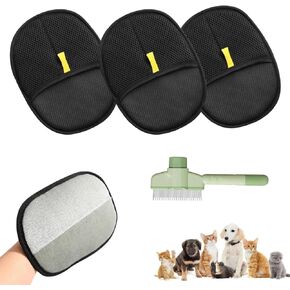 Pet Hair Remover Glove with Hair Cleaning Brush, Static Removal Gloves for Pet Hair, Reusable Double Sided Electrostatic Pet Hair Remover for Couch, Furniture, Carpet, Clothes (1 Set)