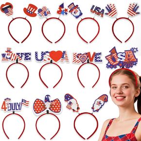 12Pcs 4th of July Headbands Head Boppers for 4th of Party Favors Memorial Day 4th of July Accessories Independence Day 4th of July Party Supplies Photo Booth Props Favor for Kids Teens Adults