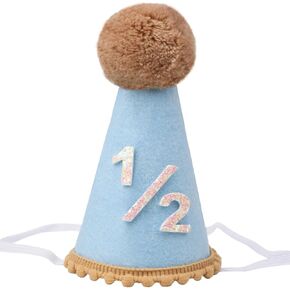 Half Birthday Hat, 1/2 Birthday Cone Hat, Blue Party Crown for 6 Month Girls/Boys, Photo Props Cake Smash