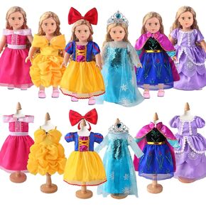 6 Sets Princess Dresses for 18 Inch Dolls, 18 Inch Doll Clothes Accessories Elegant Ball Gown Outfits with 1 Crow & 1 Bow Hairband | Fits Most 18" Fashion Dolls