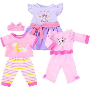 3 Sets 14-18 Inch Baby Doll Clothes Outfit 6-Piece Set Bundle - Includes Baby Dolls Outfits Dress Headband Tops and Pants Pajamas for 43cm New Born Baby Dolls