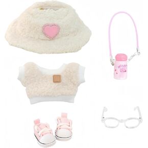 Clothes Set for Dolls Accessoriess (No Doll), Cute Kawaii Outfit Set 5 Pieces for 15cm 17cm Doll, Dress Up Doll Clothing Set Replacement with Hat Glasses Sweater Shoes
