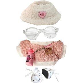 5-Piece Doll Clothes - Compatible 15cm/17cm Dolls Outfits As Accessories Only, Premium Dolls Kits with Hat, Sweaters, Water Bottle, Glasses and White Shoes