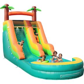 26FT Inflatable Water Slide for Kid Adult, 100% PVC Waterslide with Big Splash Pool for Kids Backyard – High Slide with Shallow Pool with 1100W Air Blower for Park, Green Coconut