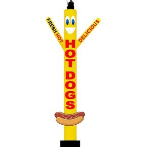 18ft Tall Fresh HOT Dogs Air Inflatable Dancer with Hotdog Sign - Delicious Food Tube Man Both-Side Printing Eye-Catching Advertising Sky Puppet for Storefronts Restaurants & Events (Without Blower)