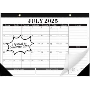 Tcamp Desk Calendar 2025-2026 from July 2025 to December 2026, Large 17" x 12" Wall Calendar with Julian Dates, 18 Months Desk Planner for Home School Office Desktop, Christmas Gifts