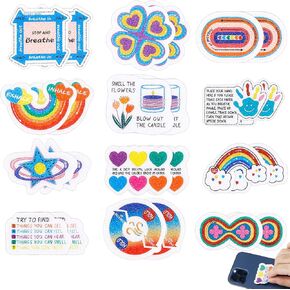 24pcs Cute Mood Calming Stickers, Textured Calm Sensory Strips with Words Adhesive Tactile Fidget Tape Anti Reduce Stress Stickers for Phone Water Bottle Desk Adults Teens School Office