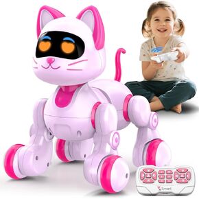 Robot Cat Interactive Toy for Girls | Remote Control Pet with Touch-Activated Dancing, Music & LED Eyes | STEM Learning Toys | Certified Safe ABS | Christmas Birthday Gifts for 3-8 Year Old Girls