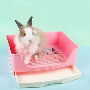 Rabbit Litter Box,Bunny Supplies,Large Pet Litter Pan Trainer with Drawer Corner for Rats Hamsters Ferret Bunny Guinea Pigs Chinchilla Small Animals (Blue)