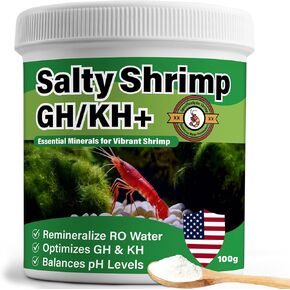 الروبيان المالح GH/KH+ 100g ، حافظ على روبيانك على قيد الحياة ، وزيادة تربية مياه RO صحية ومذكرات ، توقف الروبيان عن الموت بمجرد تجفيف GH/KH+ مع RO Water