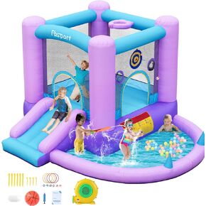 FBSPORT Inflatable Bounce House, Kids Bounce Castle Slide for Indoor Outdoor,Toddler Baby Jumper Bouncer, Kids Jumping Bouncy House with Blower, Ball Pit Pool, Basketball Hoop, Dart Game, Green