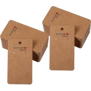 Ouligay 100 Pcs Earring Card Holder, Earring Display Cards Hanging, Kraft Paper Tags for DIY Crafts Ear Studs Jewelry Handmade with Love Hanging Tags Blank Brown Earrings Tag for Selling Retail