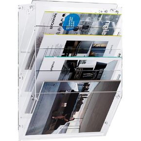 TQVAI Acrylic Hanging Wall File Organizer ، 5 Tier Clear Mail Document Paper Storage Holder ، Office Homeschool Wall Organization for Magazine ، Bill ، Letter ، Contrchors ، Clipboard