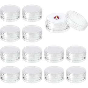 12 Pcs Small Loose Diamond Gemstone Display Box, Mini Round Jewelry Stone Show Box Plastic Gemstone Display Case Holder Show Container with Clear Top Lids and Sponge (black)