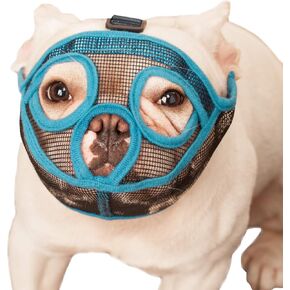 Short Snout Dog Muzzle Mesh Bulldog Muzzle Anti-Biting Barking Chewing, Adjustable (M, Lake Blue)