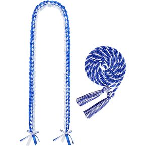 2pcs Graduation Ribbon Lei Braided 2025 Blue and White Honor Cord Class of 2025 Graduation Necklace for School Gift Party (Blue White)