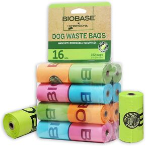 BioBase by Greenbone Pet Poop Bags - 16 Rolls, 192 Bags - Durable & leak Proof -13 Inch x 9 Inch