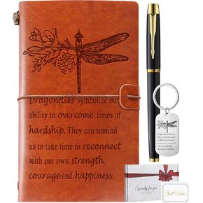 Dragonfly Gifts for Women Leather Journal Notebook Dragonfly Keychain Dragonfly Inspirational Encouragement Gifts for Dragonfly Lover Friends Women Men