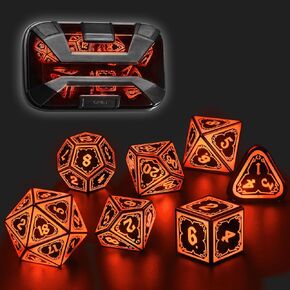 Light up DND Dice Set Rechargeable,Cool LED D and D Dice 7pcs with Charging Box Polyhedral Dungeons and Dragons RPG Dice Set for Role Playing Table Game (Astral Shard Orange)