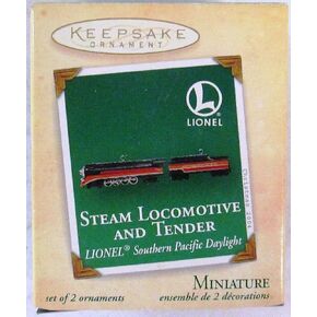 Hallmark Themsake Oranment Set Mini Lionel Southern Pacific Rail Road Steam Steam and Tender 2004 QXM5131