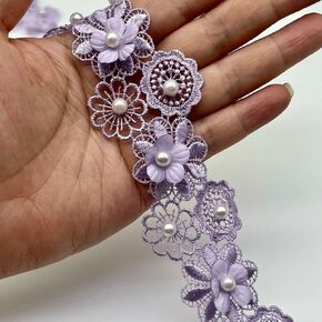 2-THARDS PEARL BEAD String Small Circle Flower Trim Lace Trim Tribbon Vintage Therging Shartgings Fabriced Fabriced Secreted Charting Craft for Wedding Dress Toxy DIY (Beige)