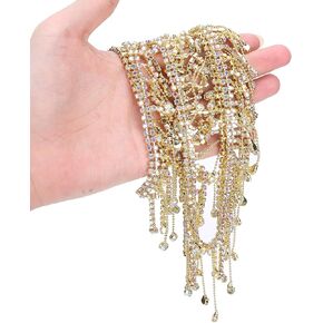 36in Rhinestone Chain Tassel Chain Fringe Bridal Applique Trim Crystal Applique Accessories Clothing Bag Decoration(Golden) Lady's Accessories