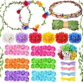 Suncalla 30 Sets Flower Crowns Making Kit, Make Your Own Flower Crown Wreath Garland Headbands and Bracelets Craft Kit Handmade DIY Floral Hair Accessories Gift for Girls/Teens/Women(Azalea)