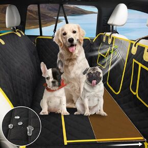 L'AGRATY Dog Car Seat Cover: Waterproof Back Seat Extender for Dogs with Side Flaps - Nonslip Hard Bottom Car Seat Cover for Dogs with Mesh Window: 60/40 Split Bench Dog Hammork Bed for Car SUV Truck