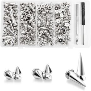 180 Pieces Multiple Sizes Cone Spikes, GTAAOY Punk and Studs Kit, Metal Tree Spikes Studs for Clothing Accessories DIY Craft Decoration