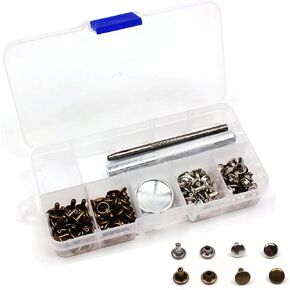 Leather Rivets with Tools for Fabric Jeans Leather Crafts 50 Sets, 8MM Copper Leather Rivet Double Cap 2 Color- Bronze/Silver