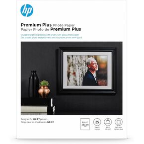 HP Premium Plus Photo Paper for Inkjet Printers, Soft Gloss, Letter Size (8 1/2" x 11"), 80 Lb., Pack of 25 Sheets (CR671A)