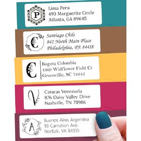 Personalized Return Address Labels Monogram - High Gloss Custom Mailing Labels on Sheets - Self-Adhesive Return Stickers for Envelopes with Crisp Printing Design (Small Labels White)