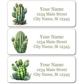 Personalized Return Address Labels - Cactus Decor Design - 60-1000 Custom Self-Adhesive Stickers