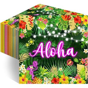 Aloha Napkins 100-Pcs Greenery Hawaiian Disposable Cocktail Napkins for Guests Summer Luau Party Luncheon Dinner Tropical Table Decorations 6.5x6.5 Inch