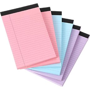 Honoson 6 Pack Legal Pads 5 x 8 Inch Wide Ruled Colorful Notebook 100 Sheets/pad Notepads College Ruled Writing Pads for School Office, 3 Colors