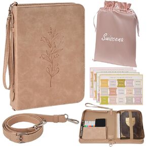 Bible Cover Case for Women,PU Leather Bible Case, Floral Pattern, included 5 Bible Tabs, 3 - Way Carry, Large Bible Bag with Accessory Pocket, Gift for Women (Fits Standard Size Bibles)