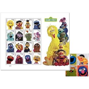 USPS 2019 Sesame Street Sheet of 16 Forever Stamps with Set of 4 Stickers Bundle (2 Items)